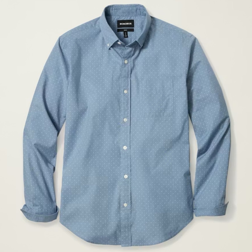 Bonobos Blue Polka Dot Casual Button Down Shirt Athletic Fit Medium